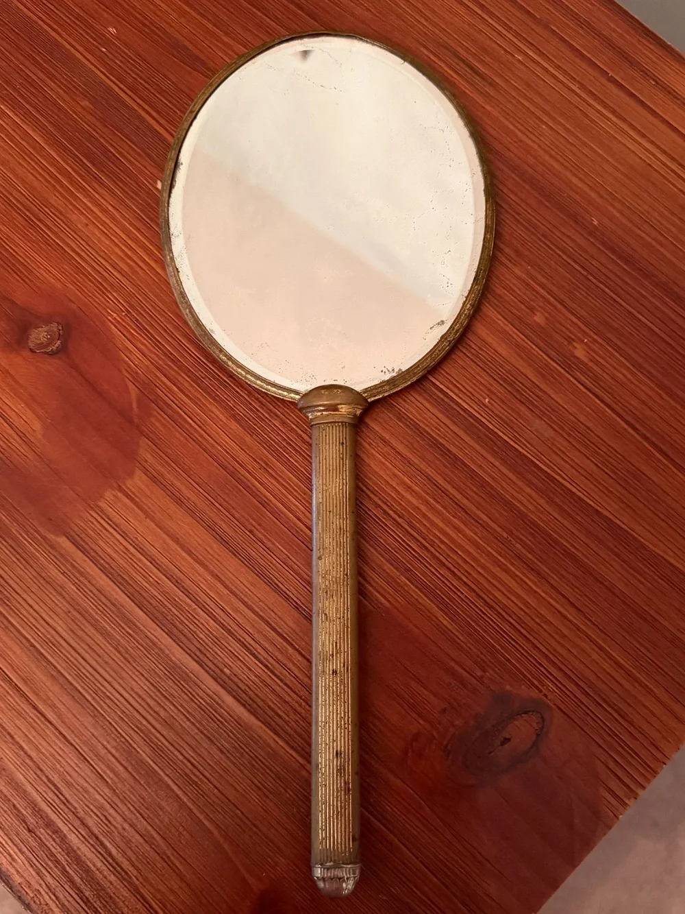 Vintage Round Hand Mirror in Gold and Cream
